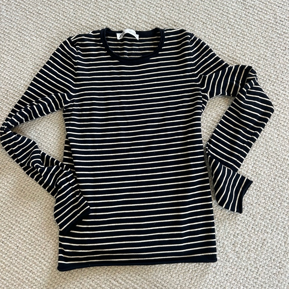 Navy and white striped Zara long sleeve shirt
